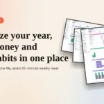 Life planner guide banner with the dashboard, weekly schedule and year review pages